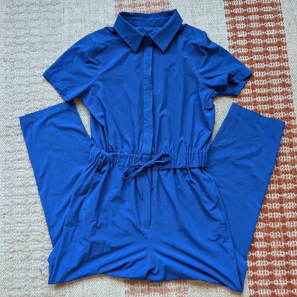 Girlfriend Collective Varsity Stretch Jumpsuit XS Small Utility Coveralls Blue